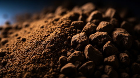 A close-up of coffee grounds showing a mix of fine powder and coarse boulders, illustrating the extraction gradient problem in home brewing